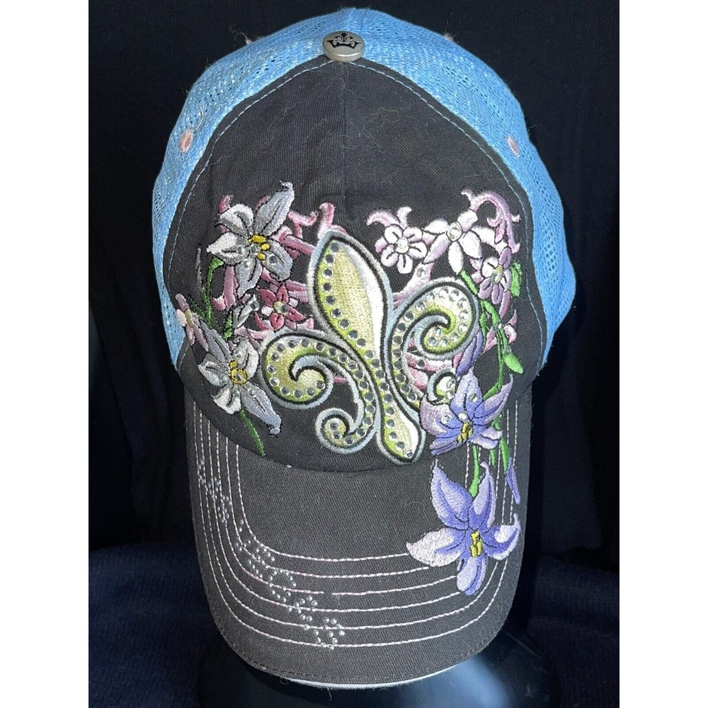 Classic Jolly‎ Roger Floral Embroidered W/ Rhinestones Adjustable Cap Las Vegas